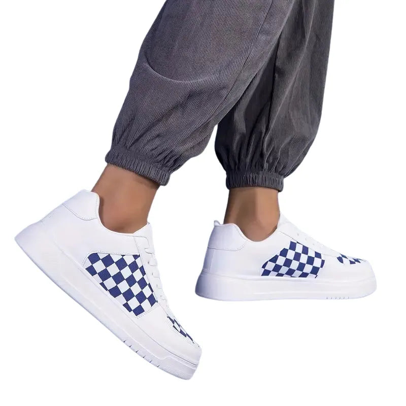 Sneakers Blanches à Motifs Damier