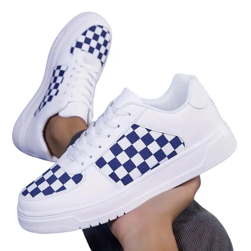 Sneakers Blanches à Motifs Damier