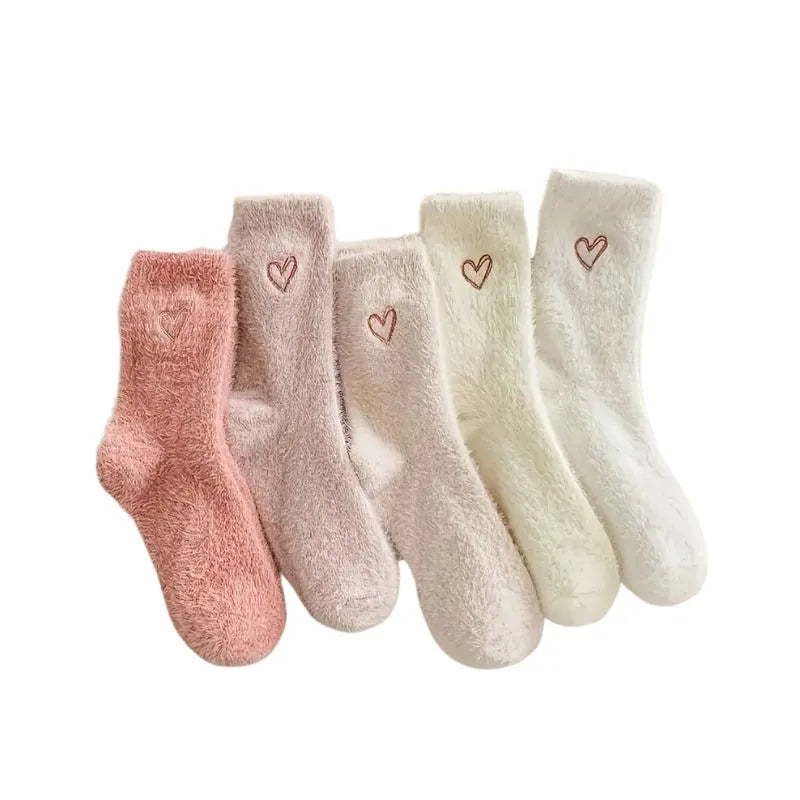 CozyHeart – Lot de 5 Paires de Chaussettes Douces avec Broderie Cœur